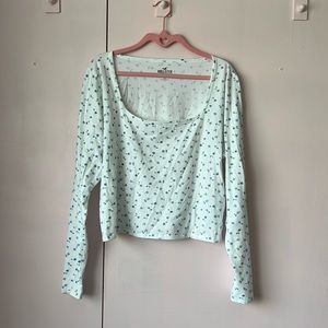 square neck blue white floral long sleeve baby tee